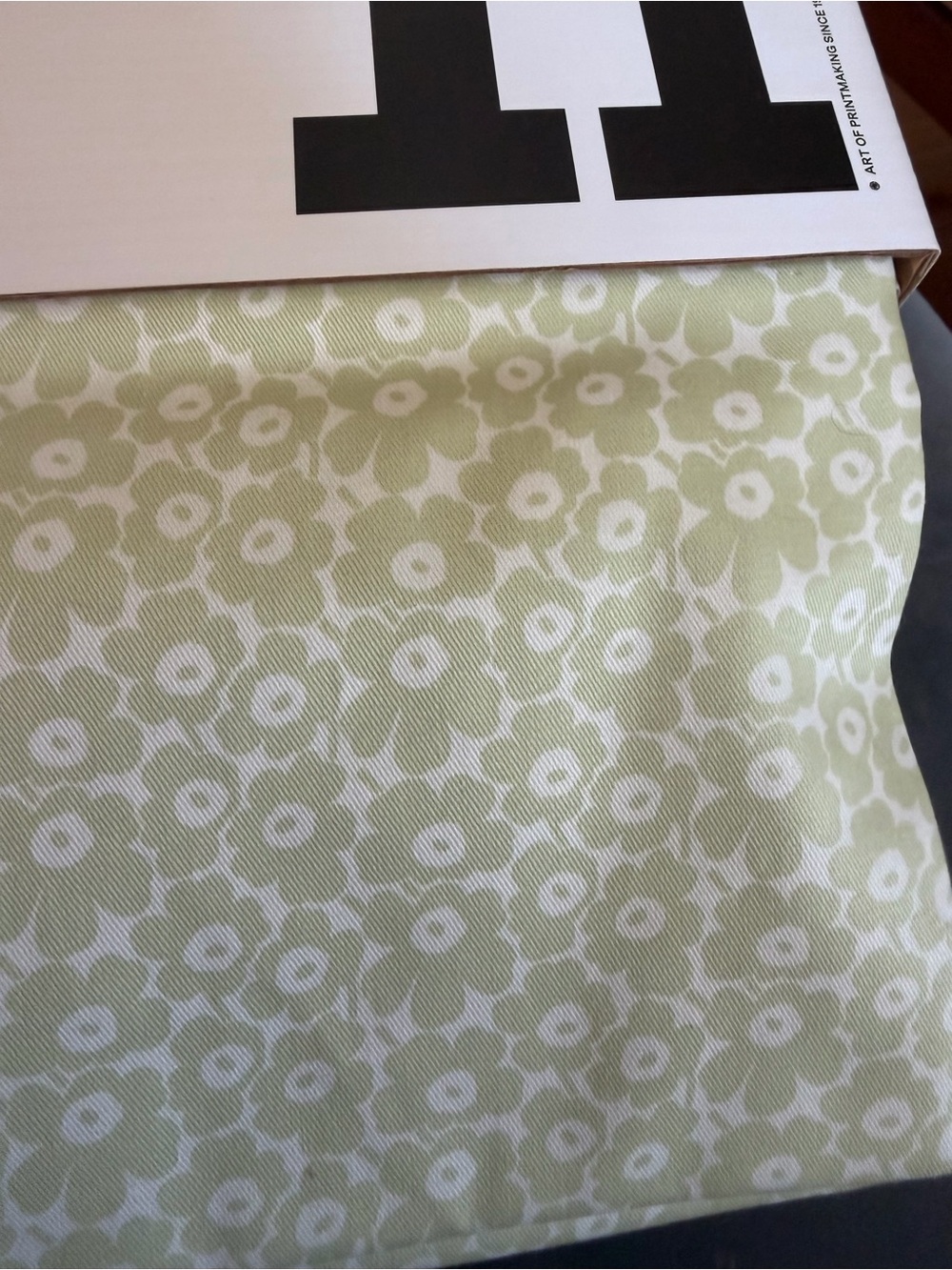 Marimekko Green and White Floral Design Pikkuinen Unikko Shower Curtain